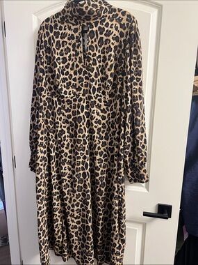 ASOS Curve Leopard Print Midi Dress in Tan and Black